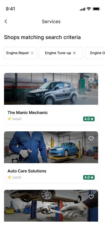 Auto eCare mobile shop search results