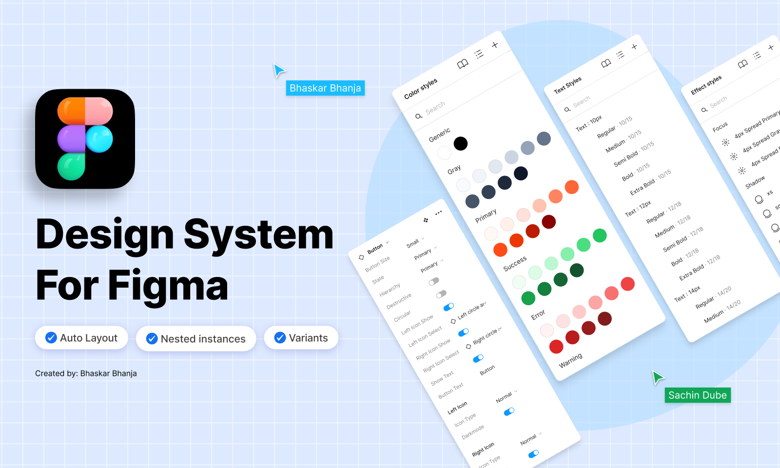 Design System for Figma — official cover: color styles, text styles, effect styles, and component properties