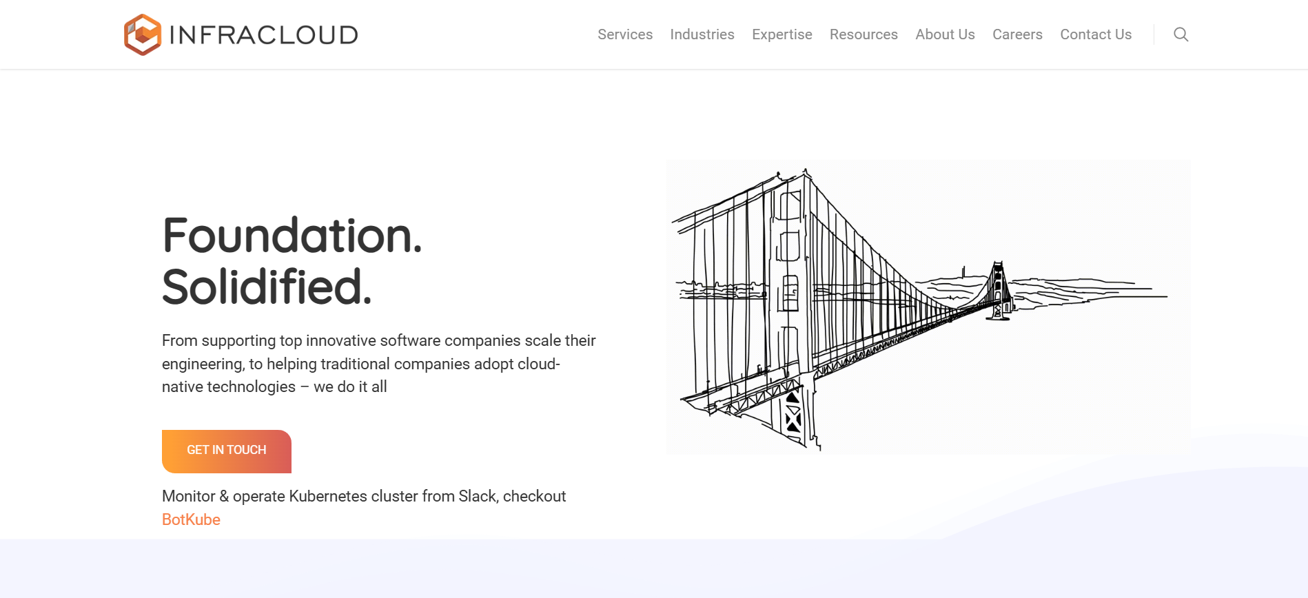 InfraCloud desktop homepage — before